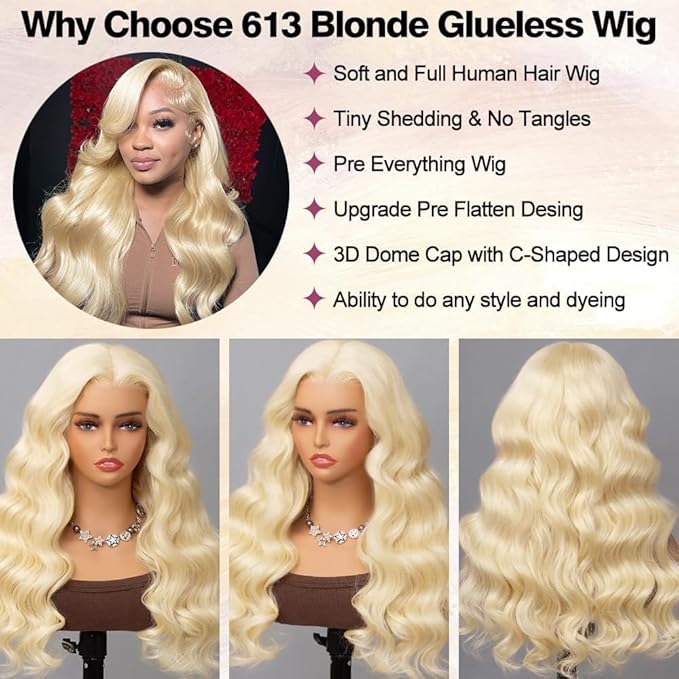 613 Lace Front Wig Human Hair 200% Density Blonde Glueless Wigs Human Hair Pre Plucked Pre Cut 7x5 Hd Closure Wear And Go Wig Blonde Wig Human Hair Body Wave For Women 26 Inch