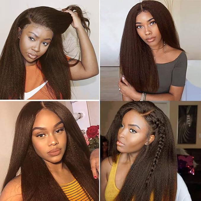 #4 Brown Bundles Human Hair Kinky Straight Bundles 22 24 Inch Human Hair Weave 2 Bundle Unprocessed Brazilian Virgin Hair Chocolate Yaki Straight Human Hair Extensions