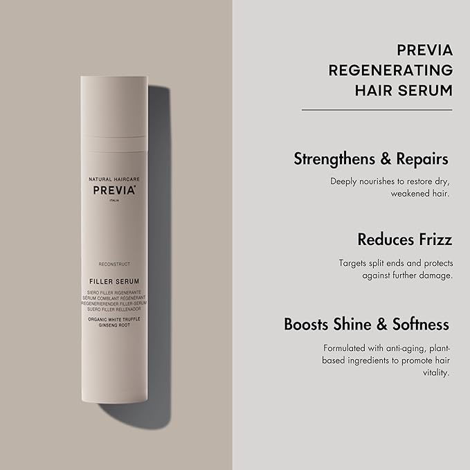 PREVIA Regenerating Hair Serum for Dry Damaged Hair - Strengthens Repairs Split Ends & Frizz - Anti-Aging Hair Oil for Shiny Healthy Soft Hair - Nourishing Natural Ingredients for Hair Growth 3.38 oz