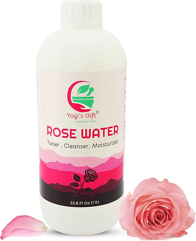 100% Pure Rose Water 33.8 fl oz | for Face & Hair | Alcohol Free & Artificial Coloring Free | by Yogi's Giftยฎ (33.8 fl oz)