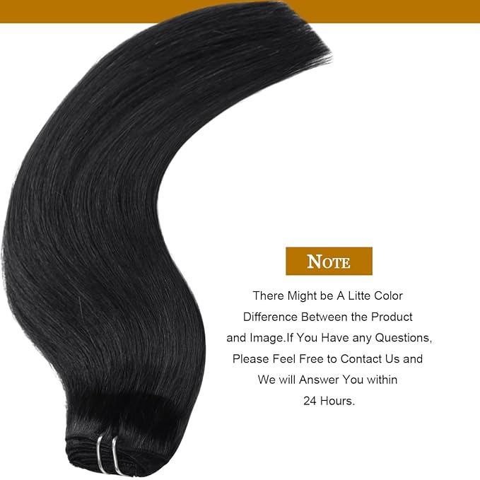 Loxxy 16 Inch New Version Thickened Double Weft Brazilian Hair 100% Human Remy Hair 9A Grade Black Human Hair Extensions Jet Black #1 120g 7 pcs 16 Clips