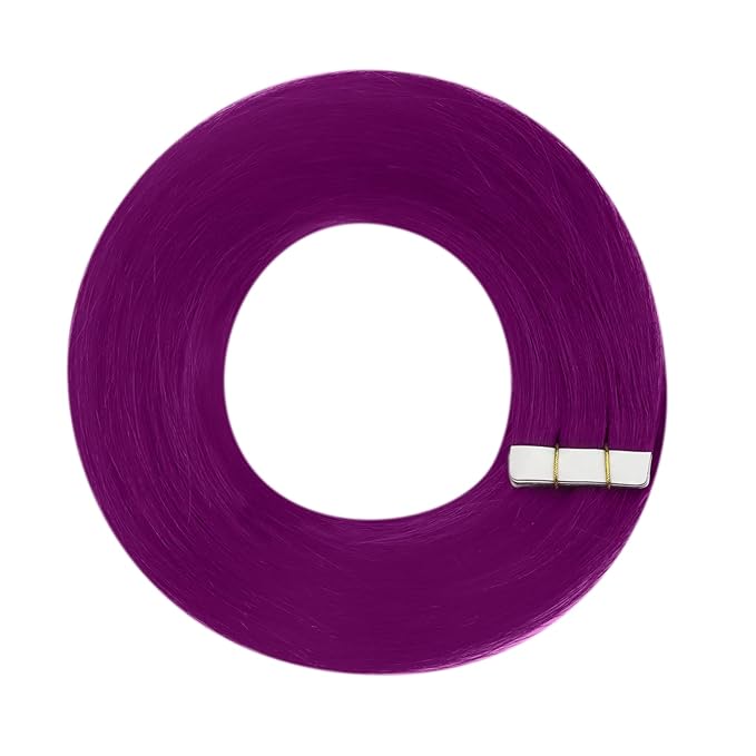 YoungSee Tape in Extensions Human Hair Purple Invisible Tape in Hair Extensions Human Hair Purple 10pcs 25g Seamless Human Hair Tape in Extensions Color 14In Tape ins Human Hair Extensions for Cosplay