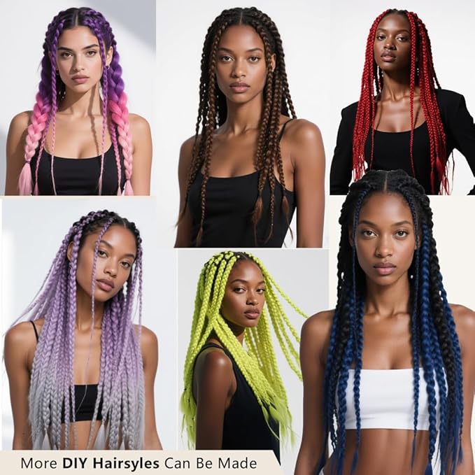 6 Packs Ombre Jumbo Braiding Hair Extensions 24 Inch High Temperature Synthetic Fiber Hair Extensions for Box Braids Braiding Hair (Orange)