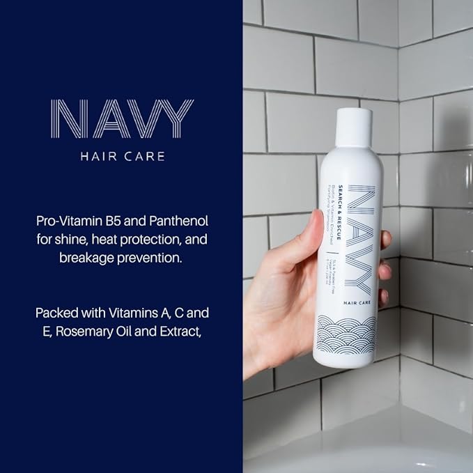 NAVY Hair Care Search and Rescue Shampoo | Biotin and Rosemary Oil Enriched for Hair Growth | Paraben Free | 8 oz