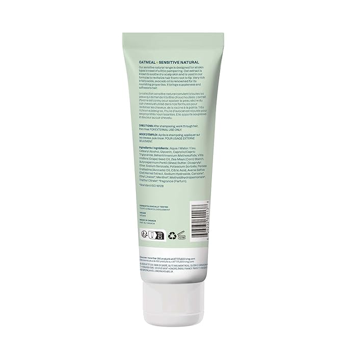 ATTITUDE Hair Conditioner for Sensitive Dry Scalp, Dry and Damaged Hair, Soothing Oat, Naturally Derived Ingredients, Dermatologically Tested, Vegan Detangler, Nourishing, 8 Fl Oz (Pack of 6)