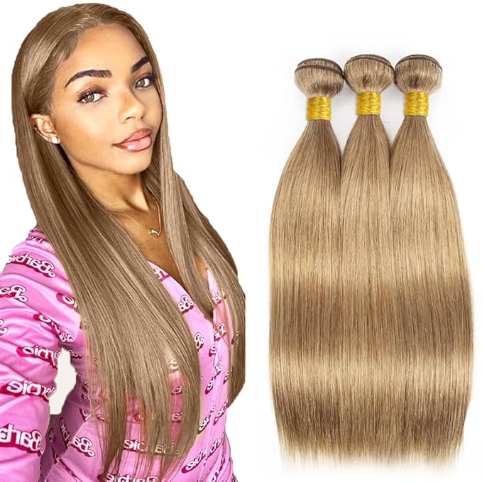 #22 Blonde Bundles Human Hair Straight Bundles 18 20 22 Inch Human Hair Weave 3 Bundle Unprocessed Brazilian Virgin Hair Ash Blonde Straight Human Hair Extensions 50 Grams/Bundle