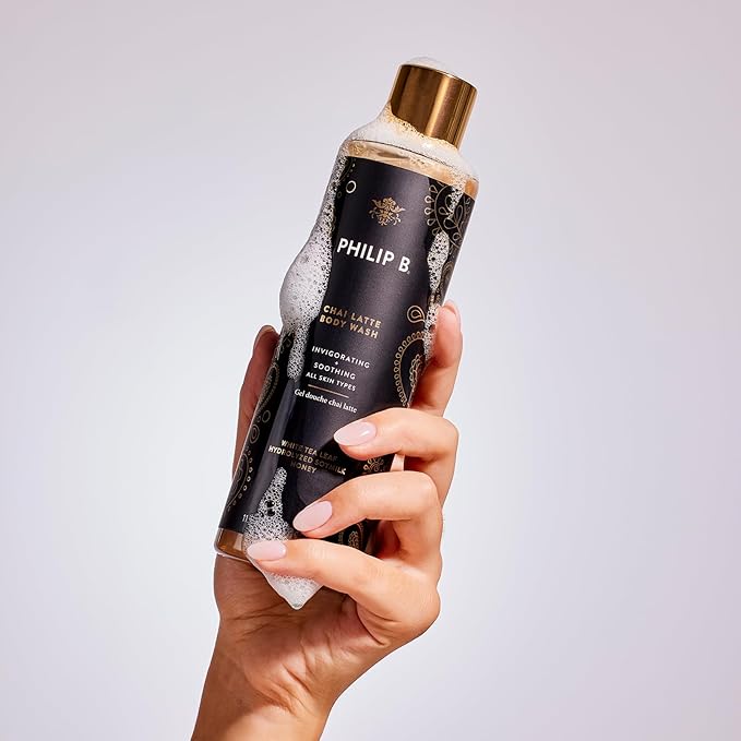 PHILIP B Chai Latte Body Wash 11.5 Fl Oz (340mL) - Invigorating + Soothing, Formulated with White Tea Leaf, Hydrolyzed Soymilk & Honey, for All Skin Types