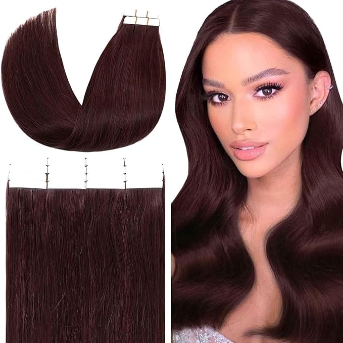 Anrosa 14 inch Tape in Hair Extensions Double Side Seamless Skin Weft Red Wine Color Fashion Color Straight Hair Straight Silky Hair 20/pcs 50g