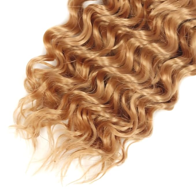 Blonde Bundles Color 27 Deep Wave Bundles 26 28 30 Inch Human Hair Double Weft Brazilian Virgin Remy Hair Honey Blonde Bundle Weave Silky and Soft
