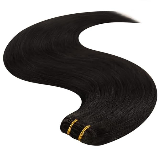 YoungSee 130G Sew in Hair Extensions Human Hair Dark Brown Weft Remy Hair Extensions Darkest Brown Sew in Long Hair Bundle for Normal Occasion 24 Inch