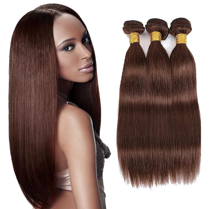 #4 Brown Bundles Human Hair Straight Bundles 34 34 34 Inch Human Hair Weave 3 Bundle Unprocessed Brazilian Virgin Hair Chocolate Brown Straight Human Hair Extensions 50 Grams/Bundle