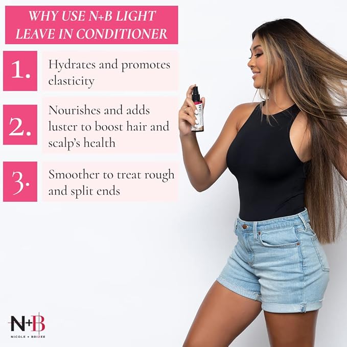 N+B Light Leave-In Conditioner & Detangler Spray | Curly, Straight, All Hair Types | Weightless No-Residue Moisturizer Repairs Dry Damaged Frizzy Hair | Sulfate & Paraben Free