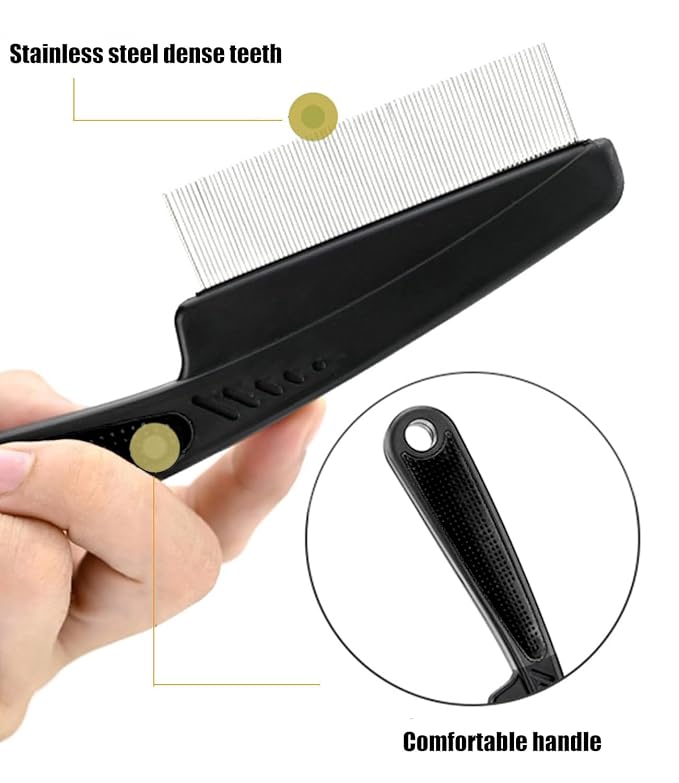 Dandruff Comb Fine Tooth Scalp Detox Comb Lice for Women, Men & Kids Stainless Steel Scalp Detoxing, Sweep & Massage Hair Brush Tool for Hair Care (2PC Black+Orange)