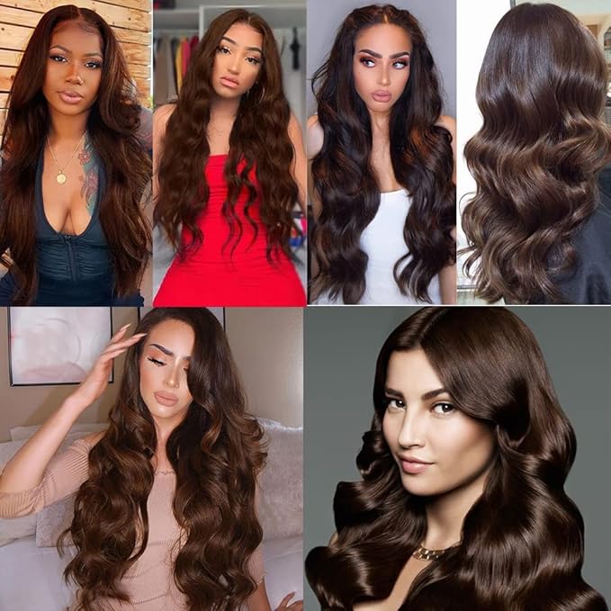 #4 Brown Bundles Human Hair Body Wave Bundles 24 26 28 Inch Human Hair Weave 3 Bundle Unprocessed Brazilian Virgin Hair Dark Brown Body Wave Human Hair Extensions 50 Grams/Bundle
