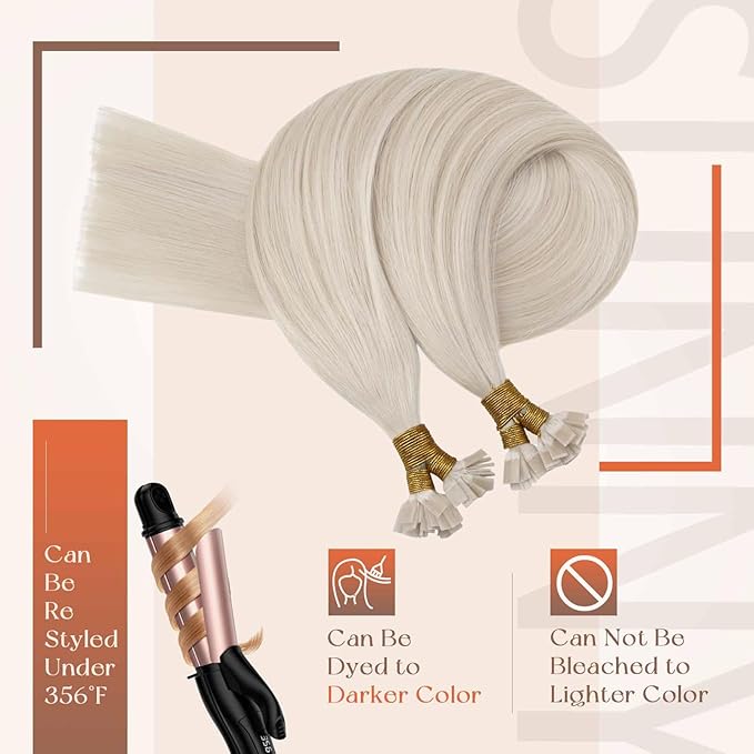 Sunny Hair Flat Tip Hair Extensions Human Hair 14inch K Tip Hair Extensions Platinum Blonde Keratin Hair Extensions Real Human Hair 50G