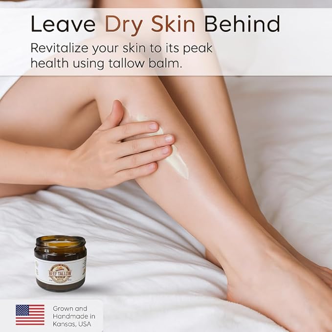 Beef Tallow Balm - 4 oz - Made in USA - Organic Grass Fed and Finished Tallow - Moisturizing Skin Care Peppermint