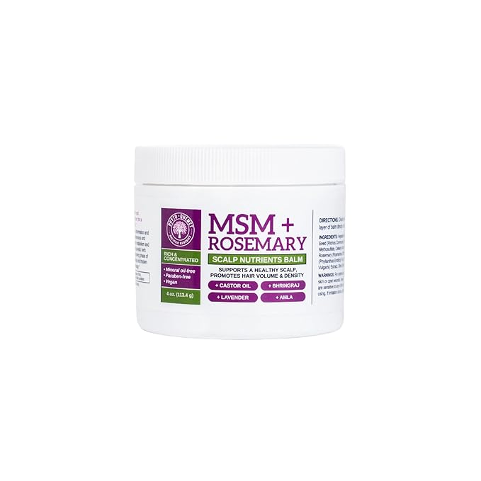 Qhemet Biologics MSM + Rosemary Scalp Nutrients Balm | Scalp Food for Hair Growth | MSM, Rosemary, Bhringraj, Castor Oil & Coconut Oil | For Dry Scalp, Thinning & Slow Growth | Vegan (4 oz)