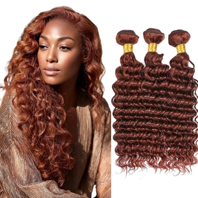 Red Brown Deep Wave Bundles Color 33 Deep Curly Wave Human Hair Bundles 8a Grade Brazilian Human Hair Soft and Silky for Women 12 14 16 Inch
