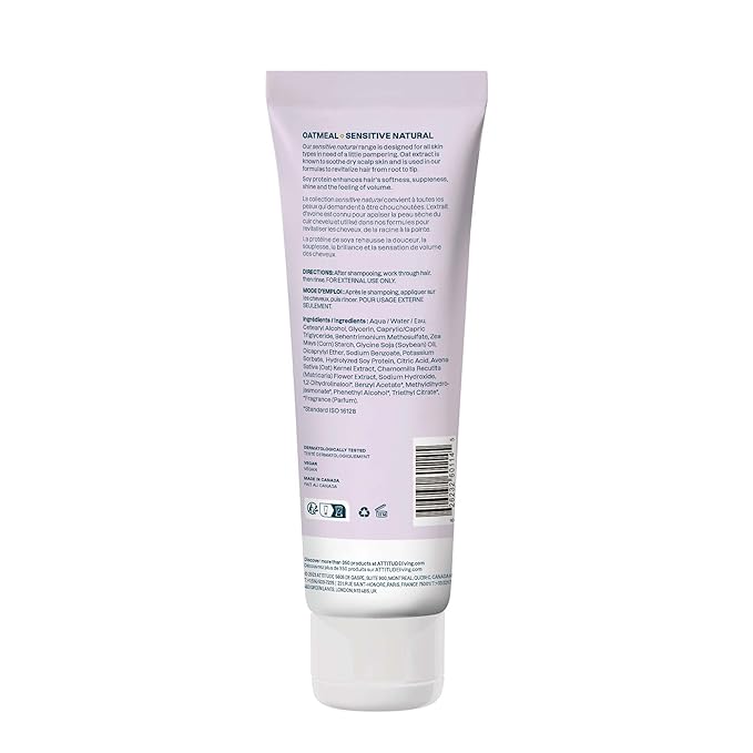 ATTITUDE Hair Conditioner for Sensitive Dry Scalp, For Thin Hair, Soothing Oat, Naturally Derived Ingredients, Dermatologically Tested, Vegan Detangler, Volume and Shine, 8 Fl Oz (Pack of 6)