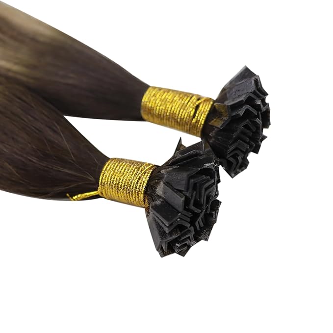 YoungSee K Tip Hair Extensions Real Human Hair Balayage Brown with Blonde 16In K Tip Keratin Hair Extensions Balayage Pre Bonded Hair Extensions Comfortable and Soft Hair Extensions Ktip 50S/50G