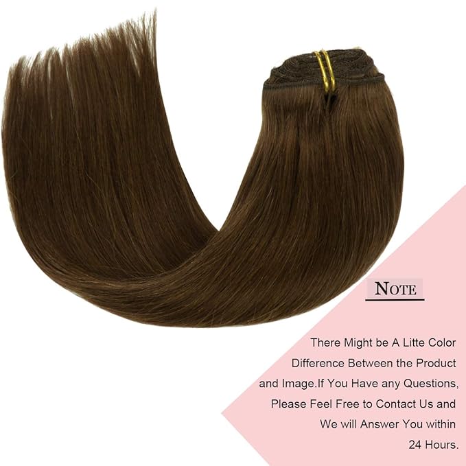 Loxxy Human Hair Extensions Clip in Chocolate Brown Real Human Hair Extensions 120g 7 Pieces Silky Straight Weft Full Head Clip in Remy Human Hair #4 14 Inch