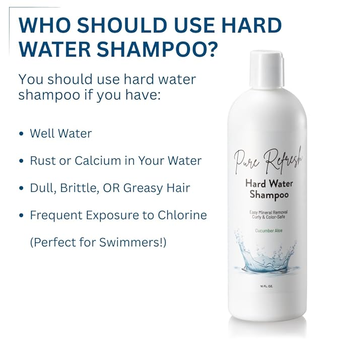 Hard Water Shampoo – Removes Mineral Buildup from Hard & Well Water – Sulfate-Free Clarifying Hair Treatment – Gentle for Men & Women – Pure Refresh Made in USA (16 oz)