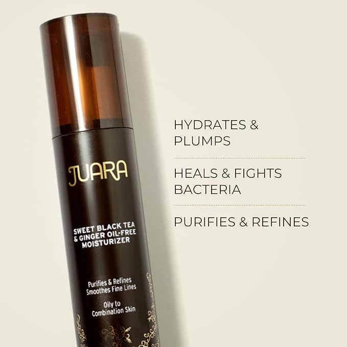 JUARA: Sweet Black Tea & Ginger Oil-Free Moisturizer | Matte Finish Lotion Reduces Shine | Deluxe Moisturizing Facial Treatment | Plumping Hyaluronic Acid | Paraben & Sulfate Free | Vegetarian | 1.7oz