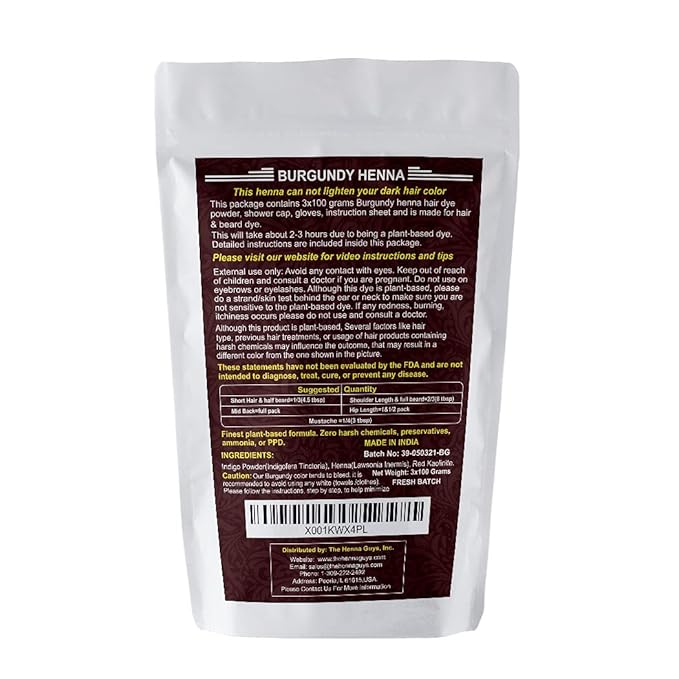 3 Packs Of Burgundy Henna Hair & Beard Color/Dye 100 Grams - Natural Hair Color, Plant-based Hair Dye - The Henna Guys
