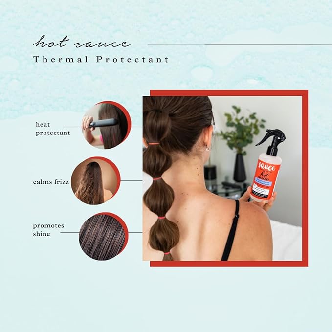 SAUCE BEAUTY Hair Heat Protectant Spray (8 Fl Oz) Hot Sauce Thermal Protectant Spray with Argan Oil, Aloe & Cayenne, Anti Frizz & Adds Shine, Blow Dry & Flat Iron Hair Spray for All Hair Types