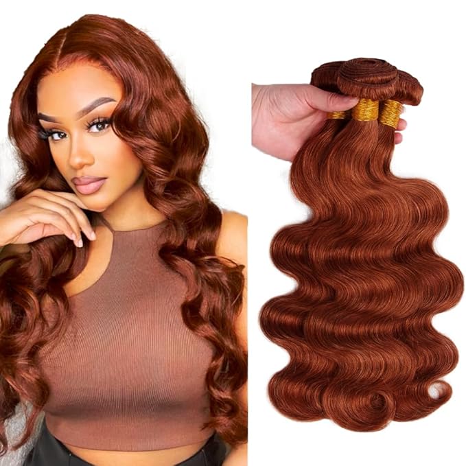 30 32 34 Inch Copper Red Human Hair Bundles Auburn Body Wave Bundles Huxowax Virgin Soft And Silky Remy Hair Extensions Color 33 Body Wave Bundle 300g