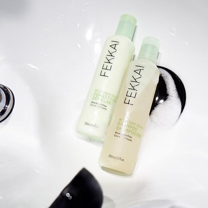 FEKKAI Brilliant Gloss Shampoo (2 oz) + Conditioner (2 oz) - Transforms Hair with 4X Shine - Free of Sulfates, Parabens, Phthalates - Vegan, Cruelty-Free