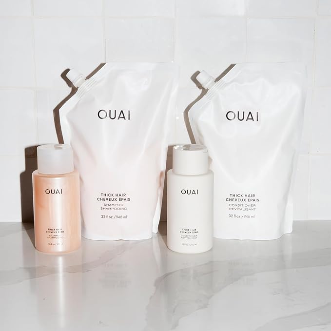 OUAI Thick Hair Conditioner Refill - Moisturizing Conditioner for Dry, Frizzy Hair - Keratin, Marshmallow Root, Shea Butter and Avocado Oil - Paraben, Phthalate & Sulfate Free (32 Oz)