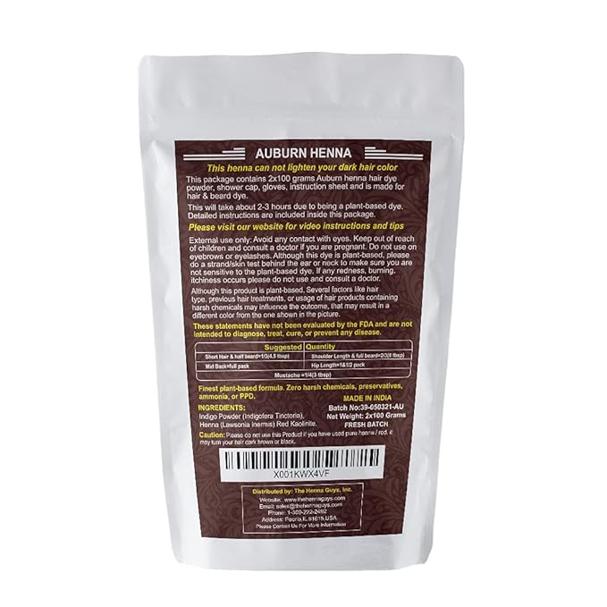 2 Packs Of Auburn Henna Hair & Beard Color/Dye 100 Grams - Natural Hair Color, Plant-based Hair Dye - The Henna Guys