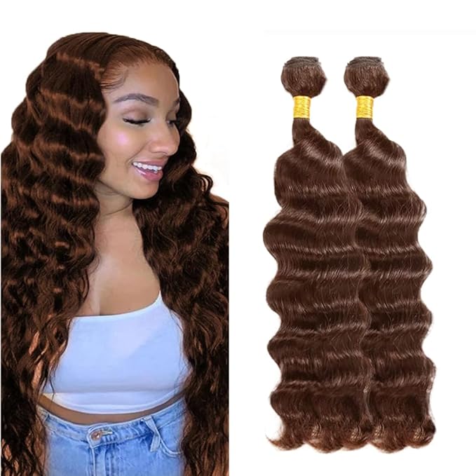 #4 Brown Bundles Human Hair Deep Wave Bundles 10 12 Inch Human Hair Weave 2 Bundle Unprocessed Brazilian Virgin Hair Chocolate Deep Wave Human Hair Extensions