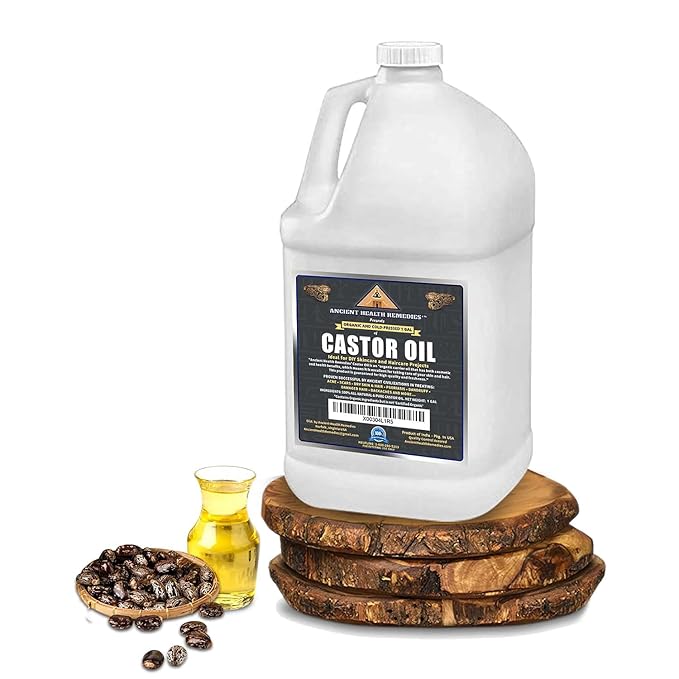 ANCIENT HEALTH REMEDIES Organic Unrefined Cold Pressed PURE CASTOR CARRIER OIL Bulk Wholesale Beauty, Hair Growth Moisturizing DIY Oil For Body Butter Skin Products & Skin Softening(INDIA) (1 gallon)