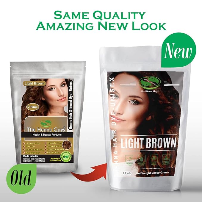 2 Packs Of Light Brown Henna Hair & Beard Color/Dye 100 Grams - Natural Hair Color, Plant-based Hair Dye - The Henna Guys