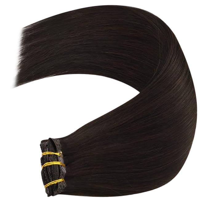 YoungSee Clip in Human Hair Extensions Brown Clip in Extensions Real Human Hair Darkest Brown Human Hair Clip in Extensions Ease to Use 22Inch 7Pcs 120G