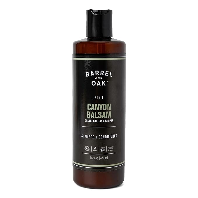 Barrel and Oak - 2-in-1 Shampoo & Conditioner, Men's Shampoo & Conditioner Set, Hair Care for Men, Cleanses Hair & Scalp, Natural Moisturizer, Essential Oil-Based Scent, Vegan (Canyon Balsam, 16 oz)