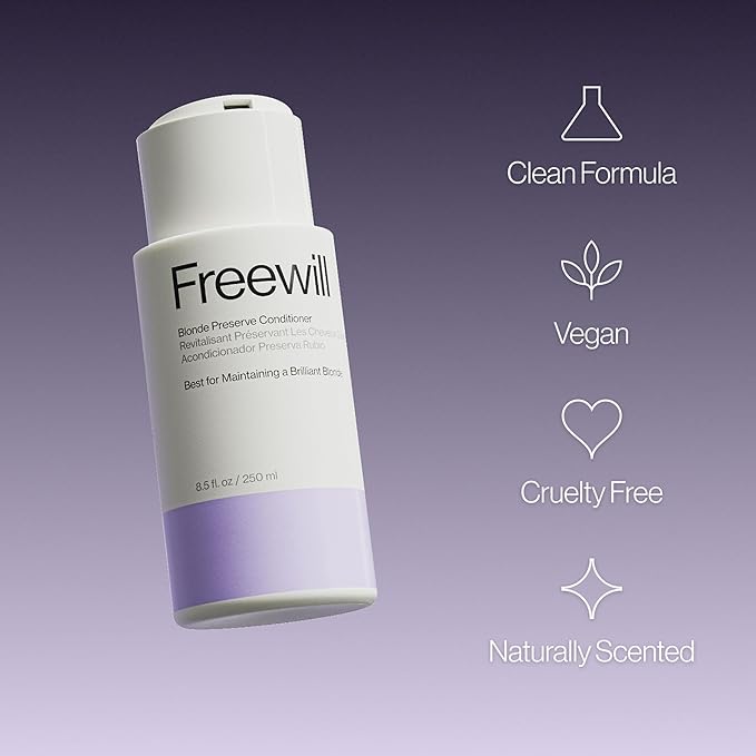 Freewill Blonde Preserve Purple Conditioner, Sulfate-Free Toning Conditioner for Blonde Hair, Neutralizes Brassiness, Enhances Natural & Color-Treated Hair, Boosts Shine, 8.5 oz