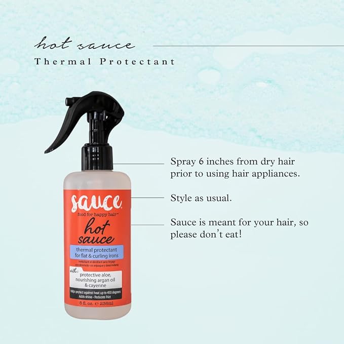 SAUCE BEAUTY Hair Heat Protectant Spray (8 Fl Oz) Hot Sauce Thermal Protectant Spray with Argan Oil, Aloe & Cayenne, Anti Frizz & Adds Shine, Blow Dry & Flat Iron Hair Spray for All Hair Types