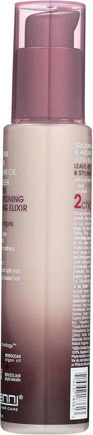 GIOVANNI 2chic Ultra-Sleek Leave-In Conditioning & Styling Elixir - Phyto-Keratin & Argan Oil, Anti-Frizz Formula, Coconut, Shea Butter, Pro-Vitamin B5, Color Safe, Paraben Free - 4 oz