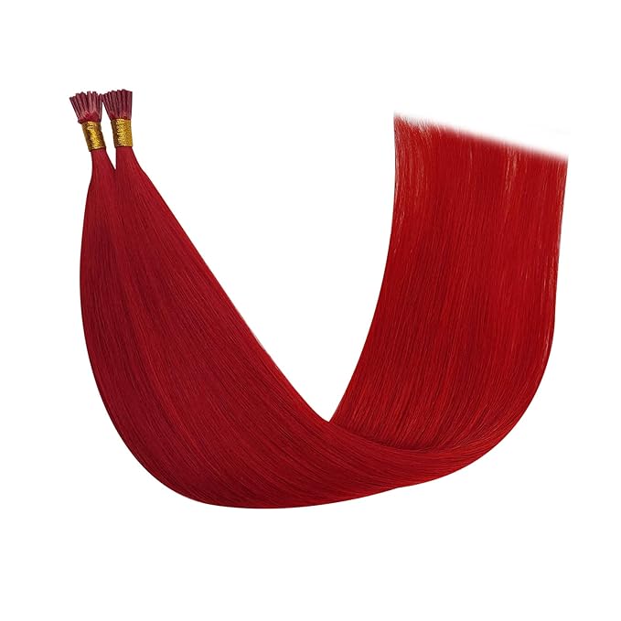 YoungSee Red I Tip Hair Extensions 25g Red I Tips Hair Extensions Real Human Hair Colored Keratin Tip Extensions 18In 30s Color Hair Extension for Women Girls Cosplay Invisible Extensions Human Hair