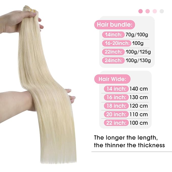 YoungSee Weft Human Hair Extensions Blonde Sew in Real Hair Extensions Platinum Blonde Soft and Silky Sew in Weft Human Hair Extensions 24Inch 100G