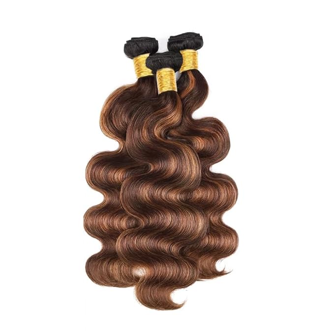 Ombre P430 Highlight Body Wave Bundles Brown and Light Brown Body Wave Bundles two tone Double Weft Brazilian Human Hair Soft and Silky for Black Women 20 22 24 Inch