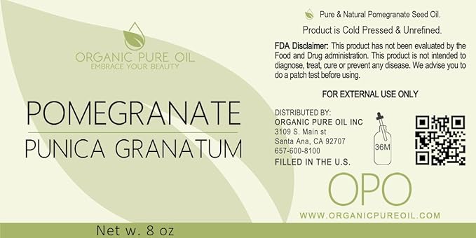 Pomegranate Seed Oil - 8 oz - Pure, Unrefined, Non GMO, Cold Pressed, Sweet Carrier Oil for Hair, Skin Nails Body Face DIY Soaps & More - Hydrate Nourish Replenish Moisturize - Packaging May Vary