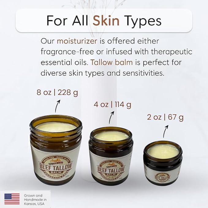 Beef Tallow Balm - 8 oz - Made in USA - Organic Grass Fed and Finished - Moisturizing Skin Care Orange