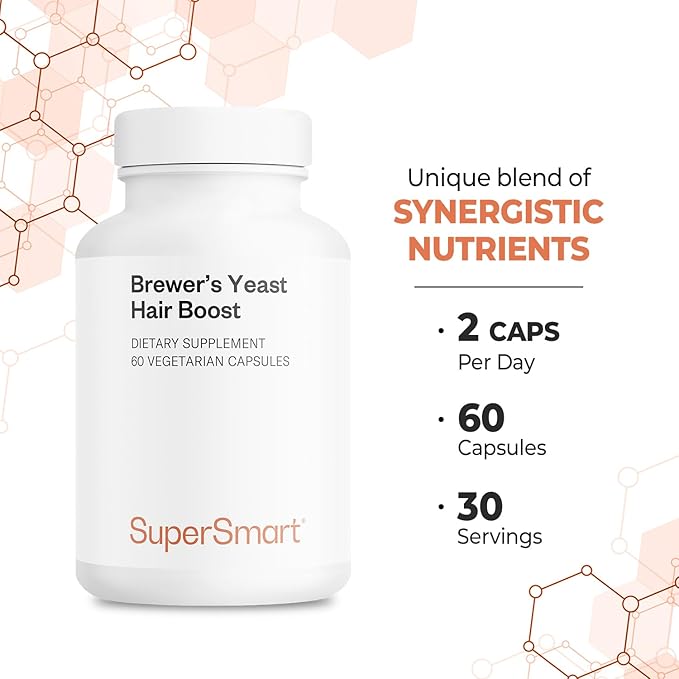 SuperSmart - Brewer's Yeast Hair Boost (Advanced Formula) - with Saccharomyces Cerevisiae, Zinc, Biotin - Hair Supplement | Non-GMO - 60 Vegetarian Capsules