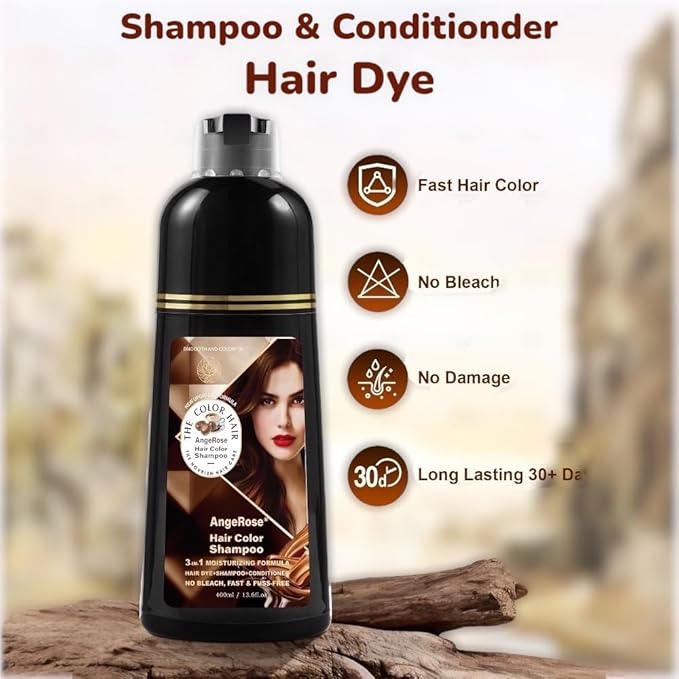 Hair Dye Shampoo 3 in 1, Instant Herb Ingrident Hair Dye to Cover Gray Hair, Long-lasting & Natual, Wine Red, 400 ML