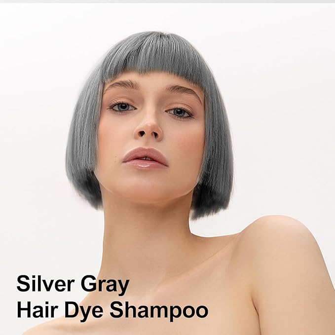 Fvquhvo Silver Gray Hair Dye Shampoo, Hair Color Shampoo for Women Men, Long Lasting Silver Grey Hair Dye, Champu Para Canas, Colors in Minutes, Easy to Use, 16.90 Fl Oz