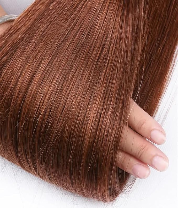 Reddish Brown Human Hair Straight Bundles - 30, 32, 34 Inch - Unprocessed Copper, Auburn, Silky Soft Remy Hair Extensions